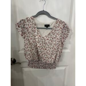Floral V Neck Smocked Waist Blouse